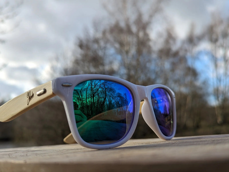 Eco‑Friendly Bamboo Panda Sunglasses | Wayfarer Style, Blue Mirrored, Polarised UV400 Lens Street Panda