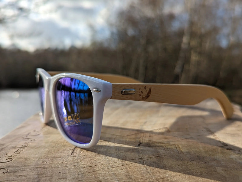 Eco‑Friendly Bamboo Panda Sunglasses | Wayfarer Style, Blue Mirrored, Polarised UV400 Lens Street Panda