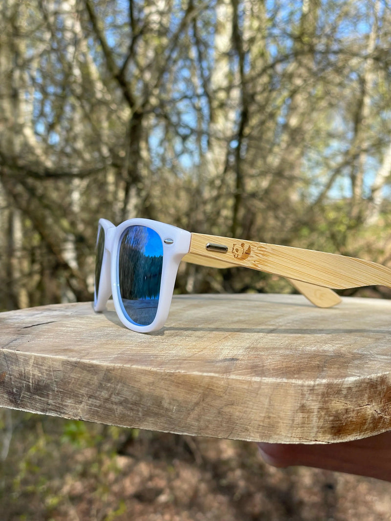 Eco‑Friendly Bamboo Panda Sunglasses | Wayfarer Style, Blue Mirrored, Polarised UV400 Lens Street Panda