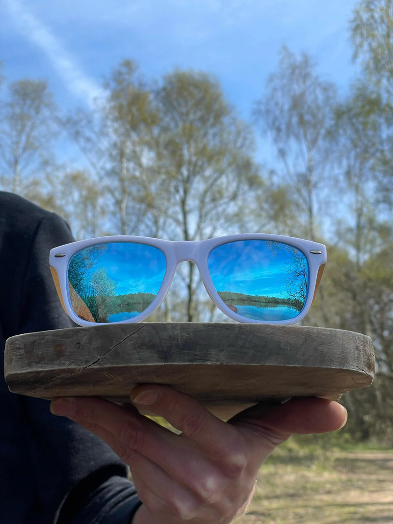 Eco‑Friendly Bamboo Panda Sunglasses | Wayfarer Style, Blue Mirrored, Polarised UV400 Lens Street Panda