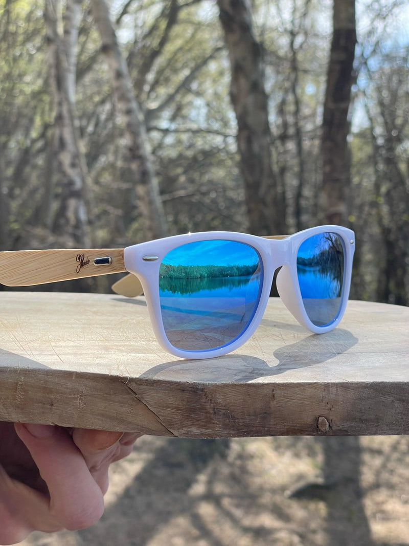 Eco‑Friendly Bamboo Panda Sunglasses | Wayfarer Style, Blue Mirrored, Polarised UV400 Lens Street Panda
