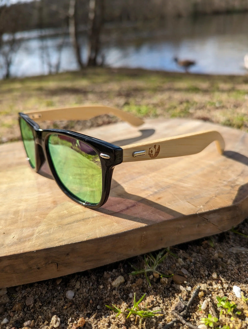 Eco‑Friendly Bamboo Panda Sunglasses | Wayfarer Style, Mirrored Yellow, Polarised UV400 Lens Street Panda