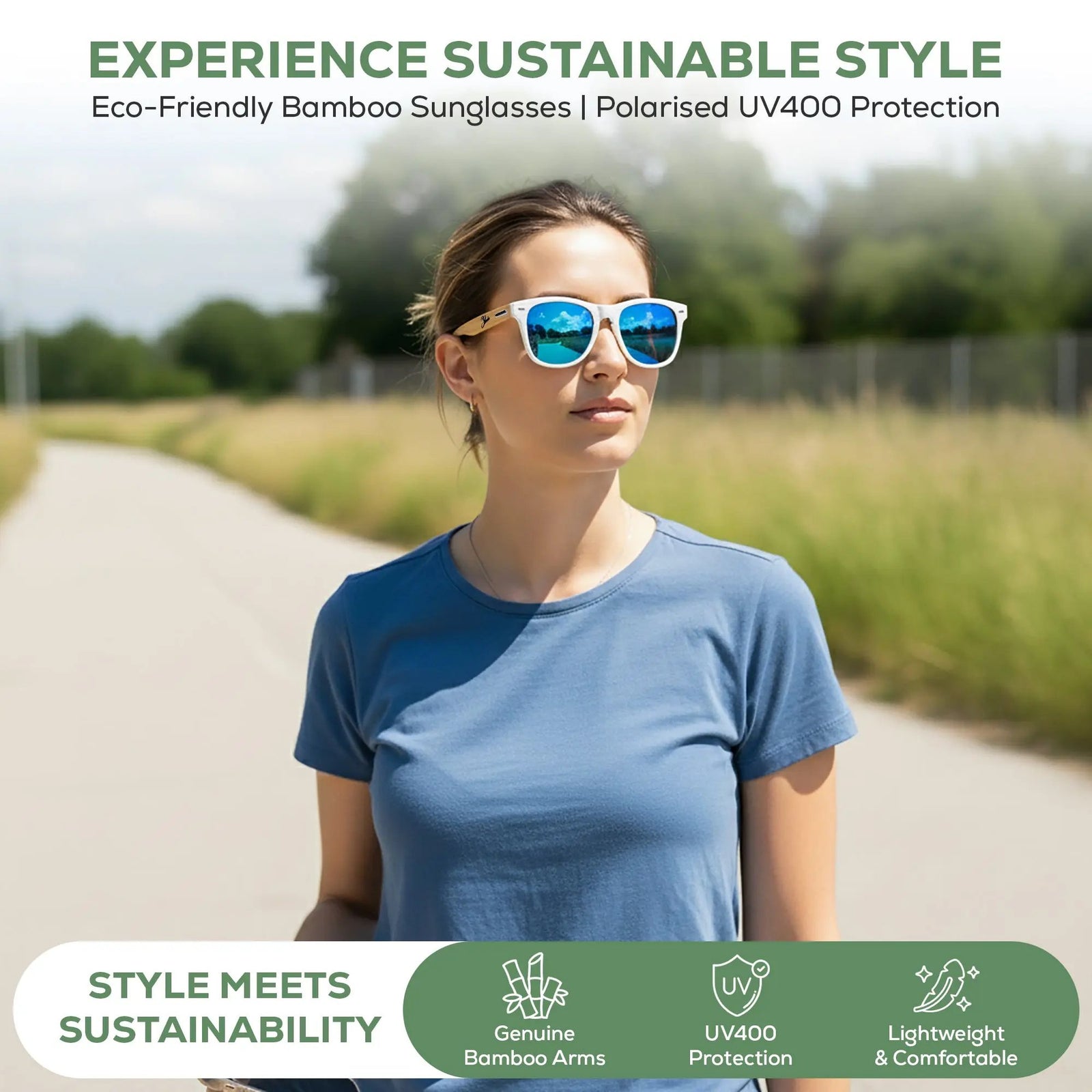 Panda Bamboo Sunglasses with Blue Lenses Blue Bamboo Wood Sunglasses – Dream Pandas main image 3