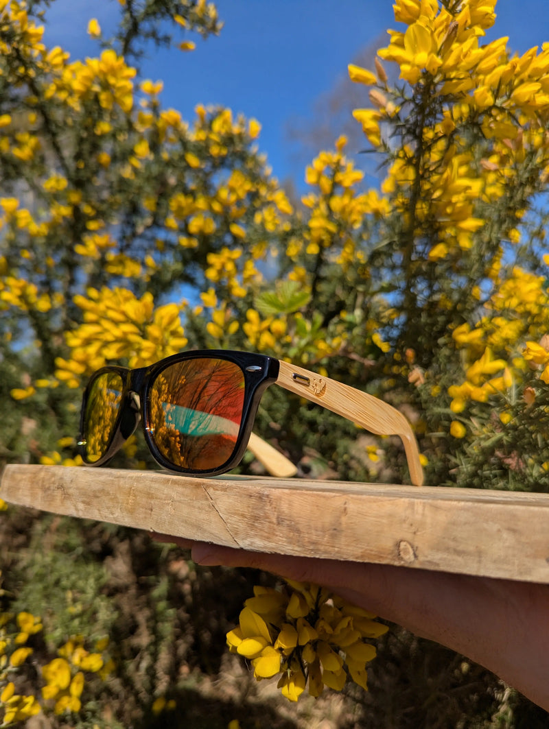 Eco‑Friendly Bamboo Panda Sunglasses | Wayfarer Style, Red Mirrored, Polarised UV400 Lens Street Panda