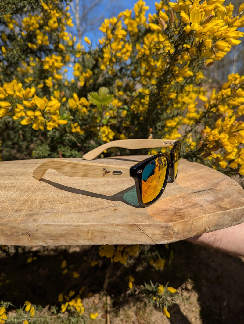 Eco‑Friendly Bamboo Panda Sunglasses | Wayfarer Style, Red Mirrored, Polarised UV400 Lens Street Panda