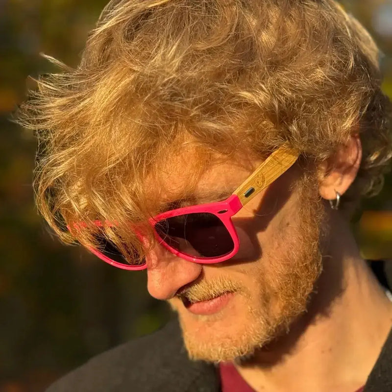 Handmade Pink Bamboo Panda Sunglasses with clear Polarised UV400 Lenses Street Panda Clothing