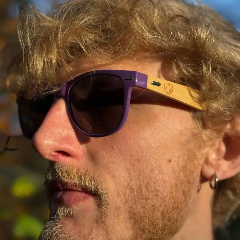 Handmade Purple Bamboo Panda Sunglasses with clear Polarised UV400 Lenses Street Panda Clothing