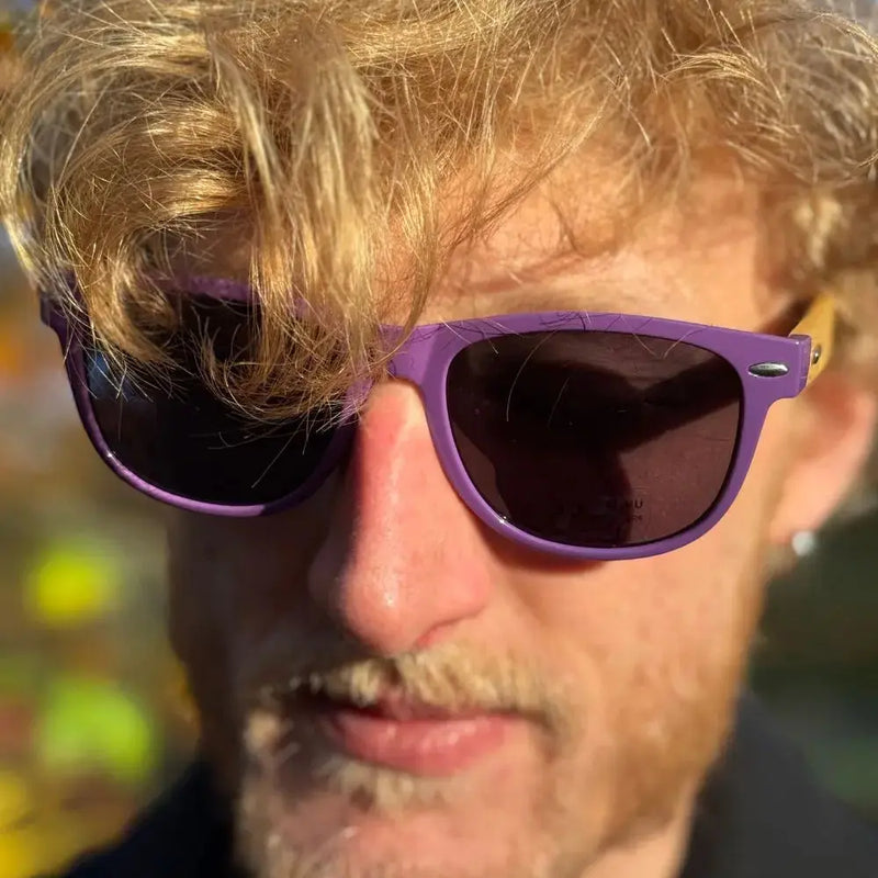 Handmade Purple Bamboo Panda Sunglasses with clear Polarised UV400 Lenses Street Panda Clothing