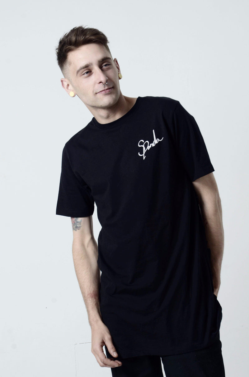 Organic Black Signature Long Tee-uni sex T shirt-Street Panda Clothing