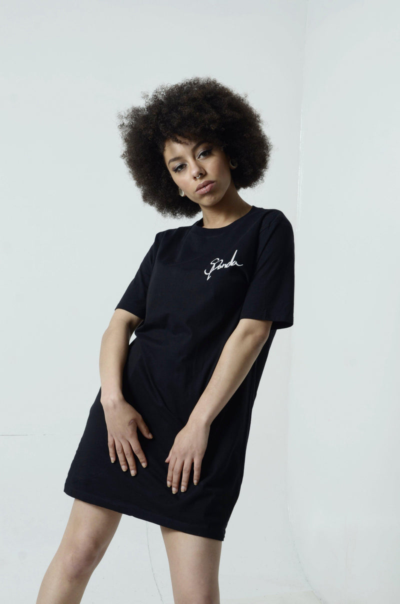 Organic Black Signature Long Tee-uni sex T shirt-Street Panda Clothing