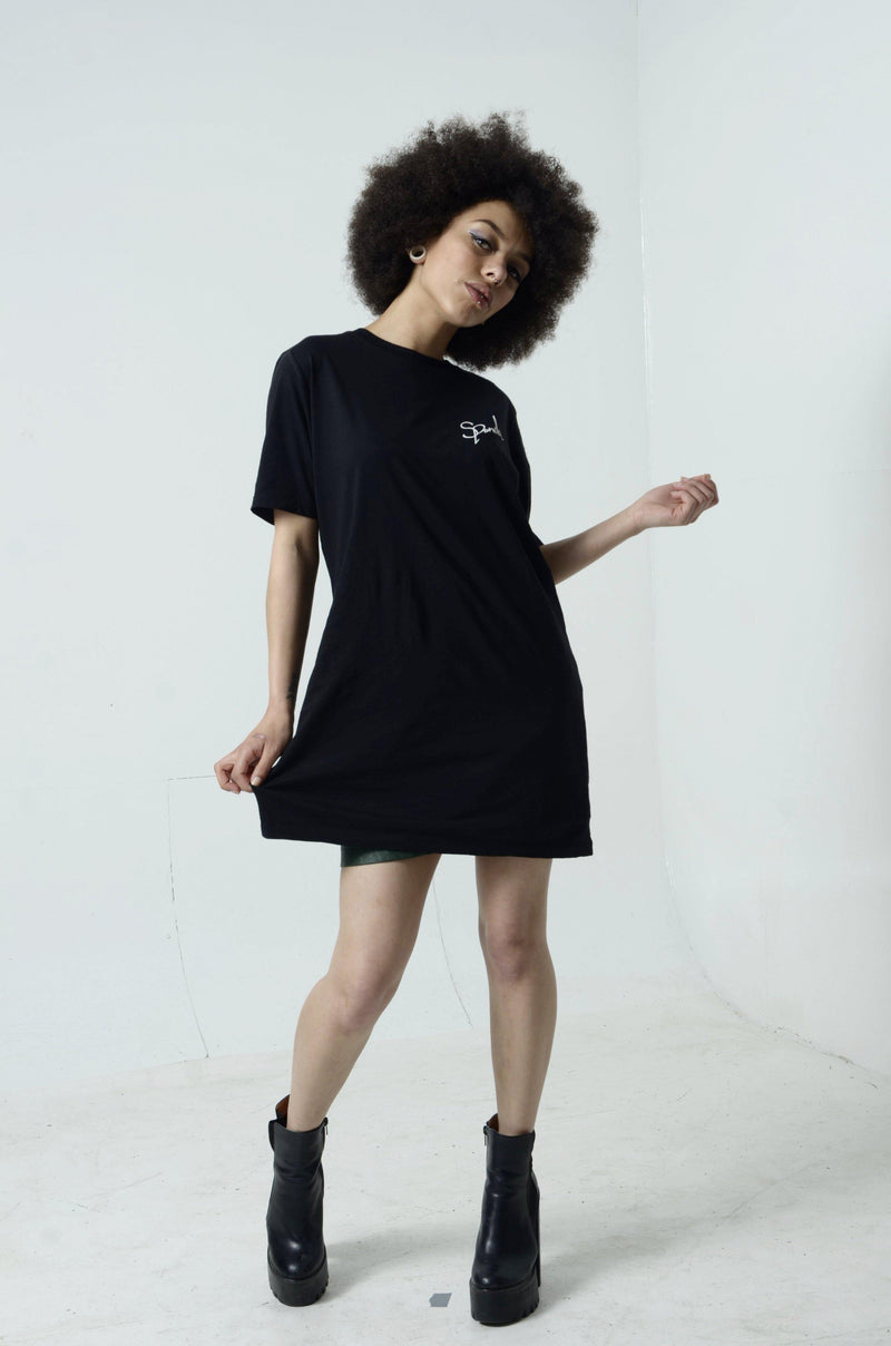 Organic Black Signature Long Tee-uni sex T shirt-Street Panda Clothing