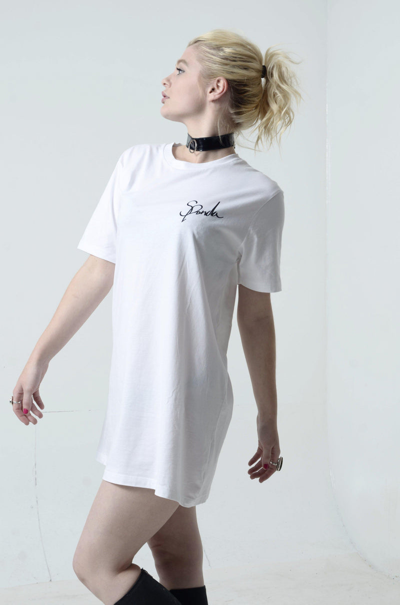 Organic White Signature Long Tee-uni sex T shirt-Street Panda Clothing