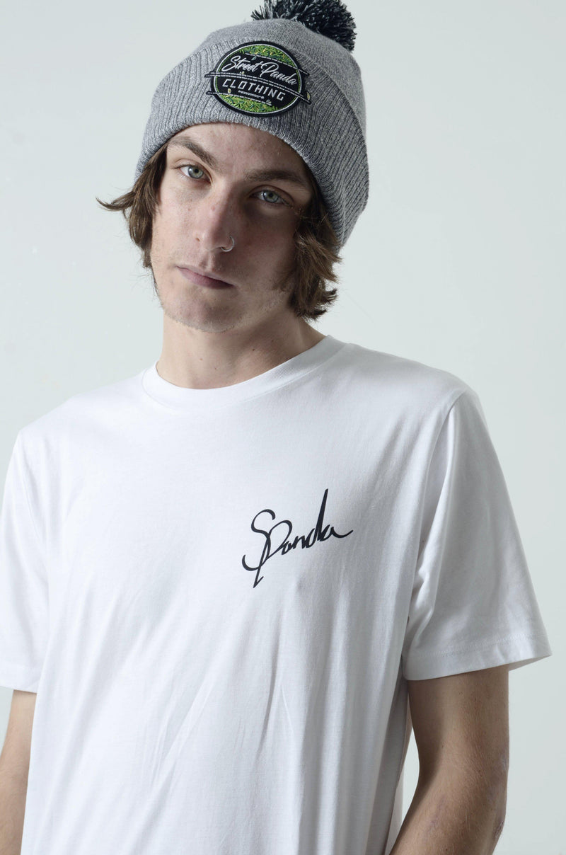 Organic White Signature Long Tee-uni sex T shirt-Street Panda Clothing