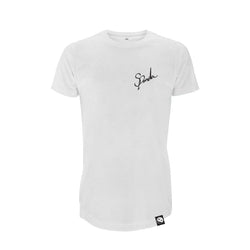 Organic White Signature Long Tee-uni sex T shirt-Street Panda Clothing