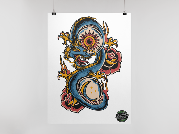 Sun and Moon Dragon Poster Street Panda